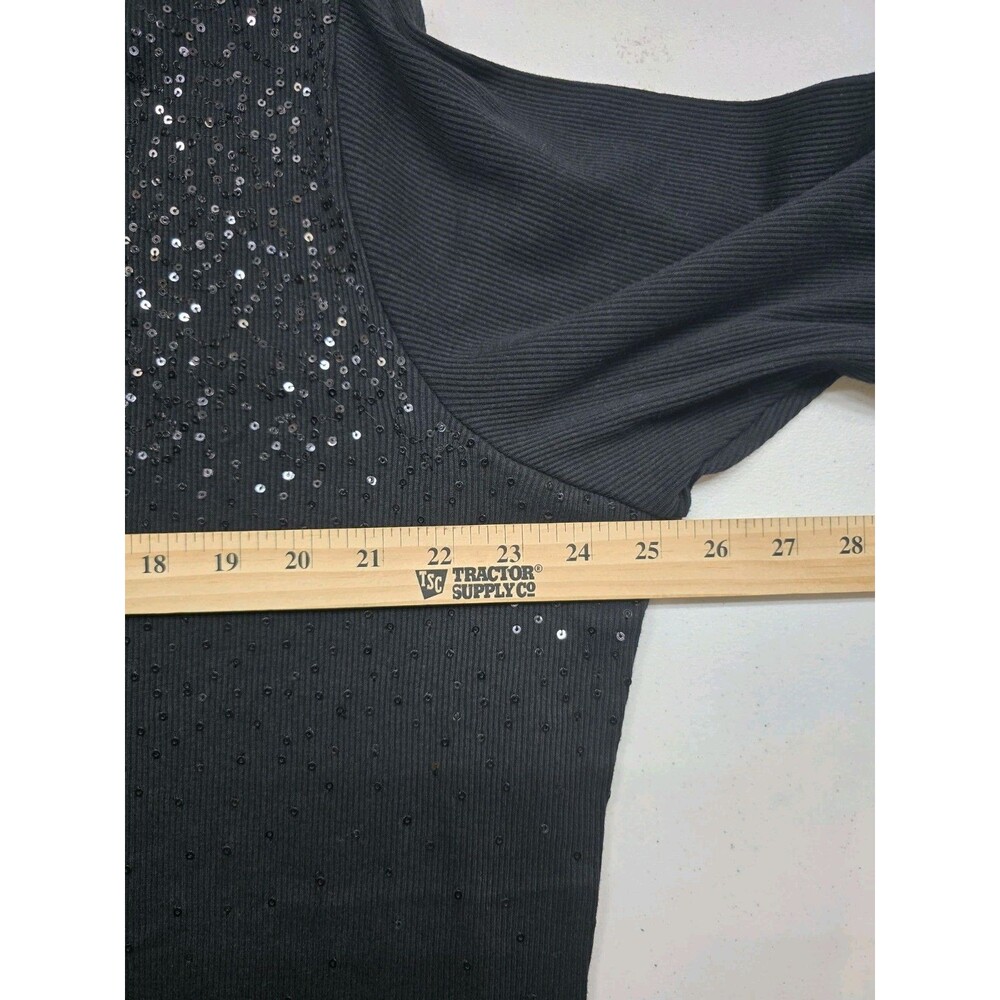 NWOT Quacker Factory Womens Shirt 1X Black 3/4 Sleeve Sequins Ribbed 100% Cotton - Picture 6 of 8